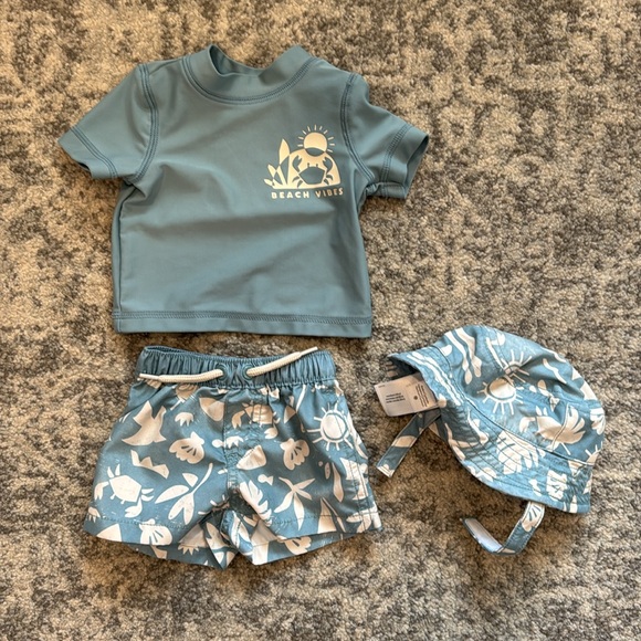Carter's Baby 3-Piece "Beach Vibes" Rashguard Swim Trunk & Hat Set - Picture 2 of 5